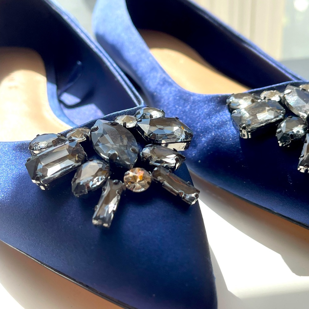 Satin Navy Blue Flats, never worn